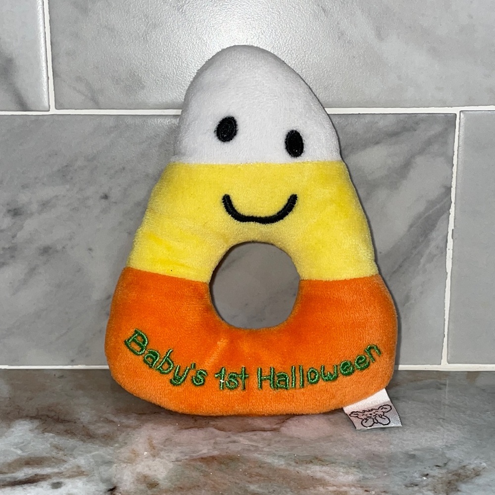 Koala Kids Babys First Halloween Candy Corn 1st Plush Ring Rattle RARE 5" Excell